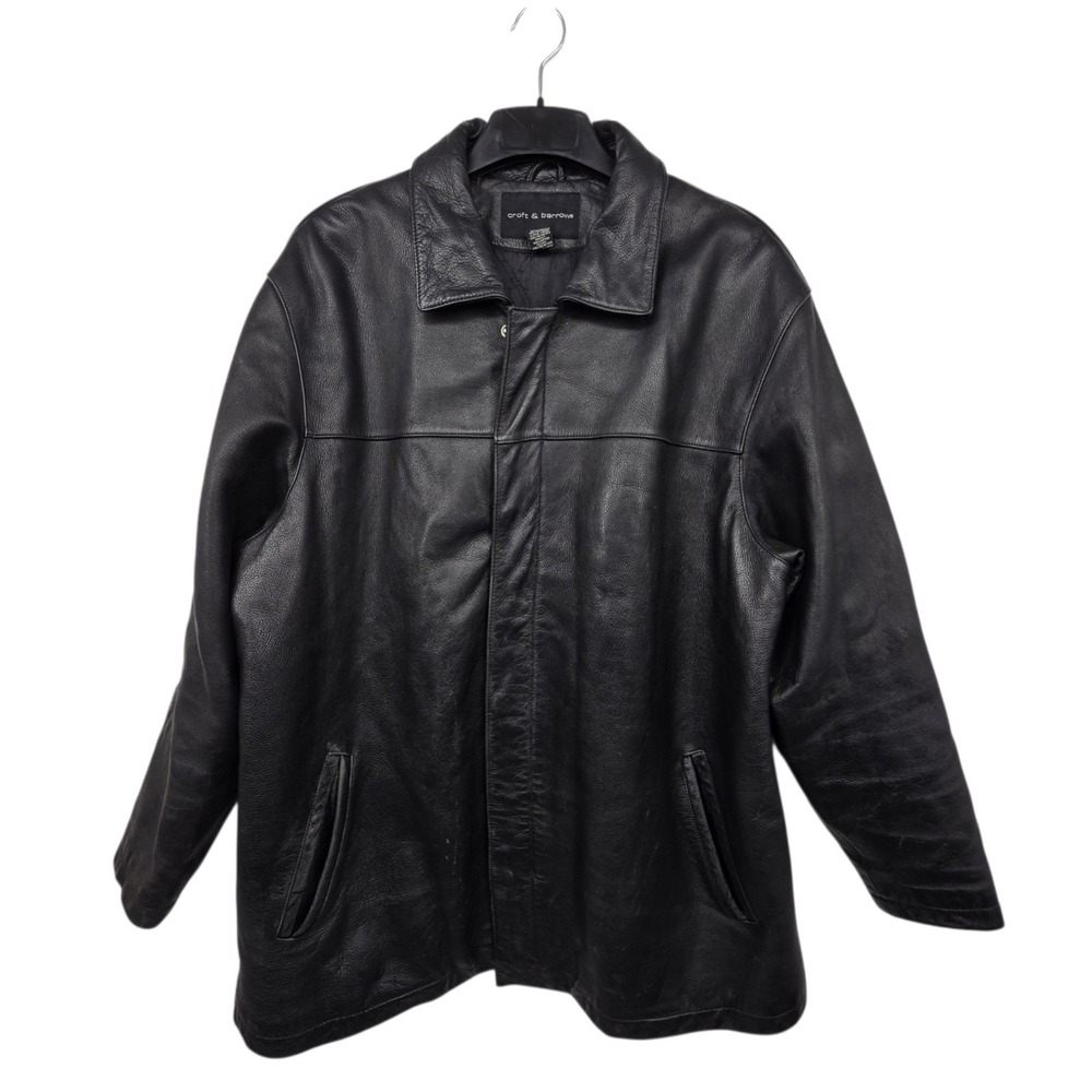 Croft Barrow Leather Jacket Coat Men's XL Black Pockets Zip Grunge Distressed